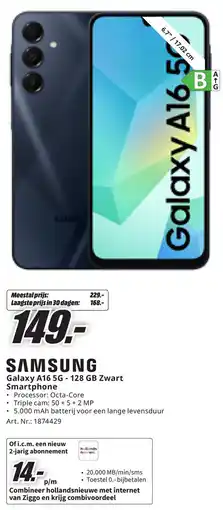 MediaMarkt Samsung Galaxy A16 5G 128 GB Zwart Smartphone aanbieding