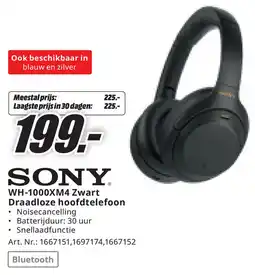 MediaMarkt Sony WH-1000XM4 Zwart Draadloze hoofdtelefoon aanbieding
