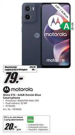 MediaMarkt Motorola Moto E15-64GB Denim Blue Smartphone aanbieding