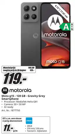 MediaMarkt Motorola Moto g15-128 GB Gravity Grey Smartphone aanbieding