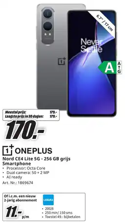 MediaMarkt Oneplus Nord CE4 Lite 5G - 256 GB grijs Smartphone aanbieding