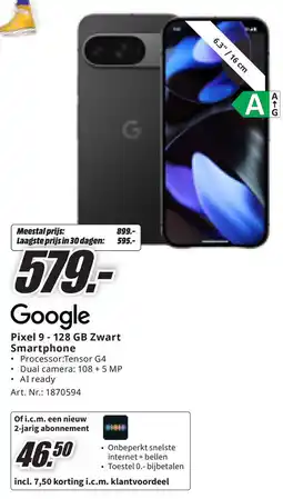 MediaMarkt Google Pixel 9 128 GB Zwart Smartphone aanbieding