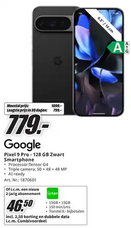 MediaMarkt Google Pixel 9 Pro 128 GB Zwart Smartphone aanbieding