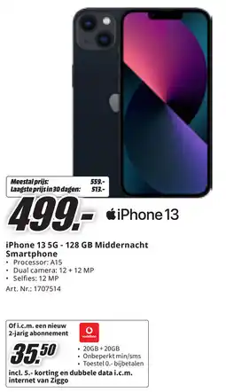MediaMarkt iPhone 13 5G 128 GB Middernacht Smartphone aanbieding