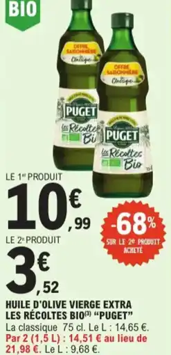 E.Leclerc Puget huile d'olive vierge extra les récoltes bio aanbieding