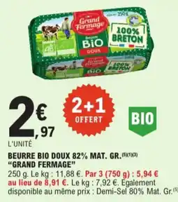 E.Leclerc Grand fermage beurre bio doux 82% mat. gr. aanbieding