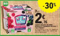 E.Leclerc Les 2 vaches yaourts brassés bio mûre myrtille et framboise delicate aanbieding