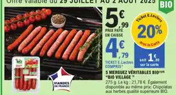 E.Leclerc Bio village 5 merguez véritables bio aanbieding