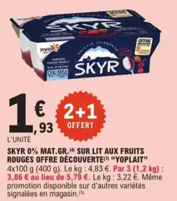 Skyr 0% mat.gr. sur lit aux fruits rouges offre découverte yoplait