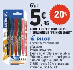 E.Leclerc Pilot 4 rollers "frixion ball" + 1 surligneur "frixion light" aanbieding