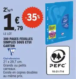 E.Leclerc 300 pages feuilles simples sous etui carton aanbieding