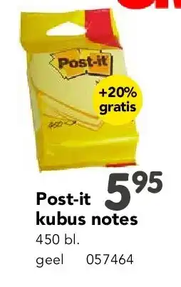 Happyland Post-it kubus notes 450 bl. geel aanbieding