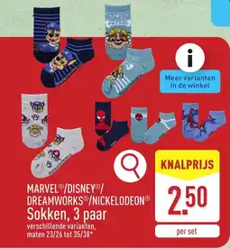 ALDI Marvel / Disney / Dreamworks / Nickelodeon Sokken aanbieding