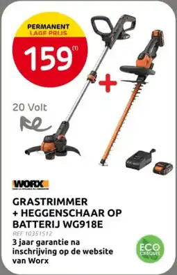 Brico Grastrimmer + heggenschaar op batterij WG918E aanbieding