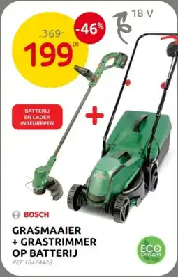 Brico Bosch grasmaaier + grastrimmer op batterij aanbieding