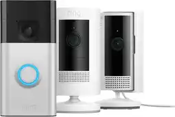 Coolblue Ring Battery Video Doorbell Nikkel + Indoor Cam 2nd gen + Stick Up Cam Battery aanbieding