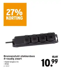 GAMMA Brennenstuhl stekkerdoos 4-voudig zwart aanbieding