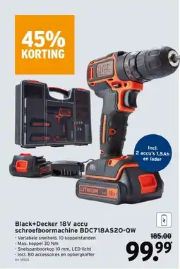 GAMMA Black+Decker 18V accu schroefboormachine BDC718AS20-QW aanbieding