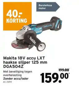 GAMMA Makita 18V accu LXT haakse slijper 125 mm DGA504Z aanbieding