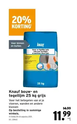 GAMMA Knauf bouw- en tegellijm 25 kg grijs aanbieding
