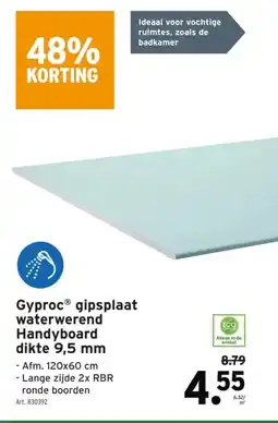 GAMMA Gyproc gipsplaat waterwerendHandyboard dikte 9,5 mm aanbieding