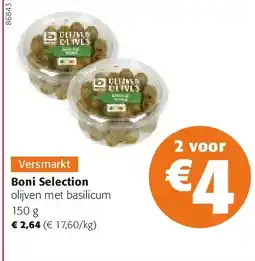 Colruyt Boni Selection olijven met basilicum 150 g aanbieding