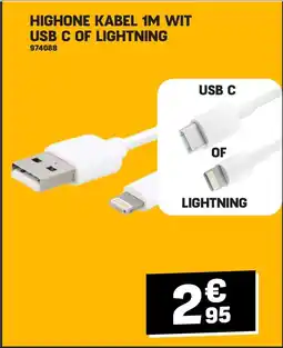 Electro Depot HIGHONE KABEL 1M WIT USB C OF LIGHTNING aanbieding