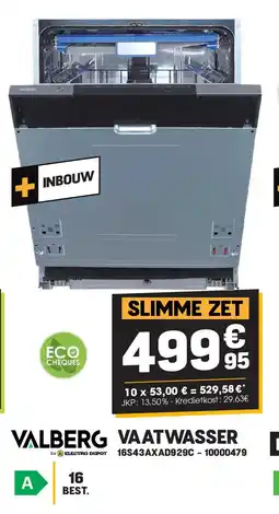 Electro Depot Valberg VAATWASSER 16S43AXAD929C aanbieding