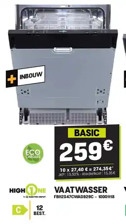 Electro Depot High One VAATWASSER FBI12S47CWAD929C aanbieding