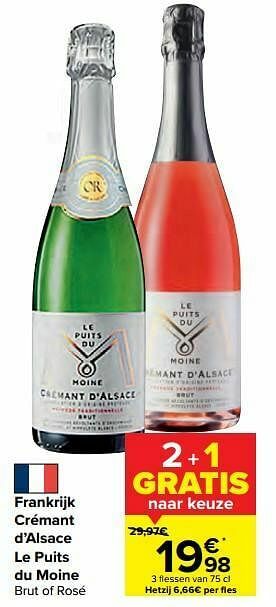 Carrefour Frankrijk crémant d’alsace le puits du moine brut of rosé aanbieding