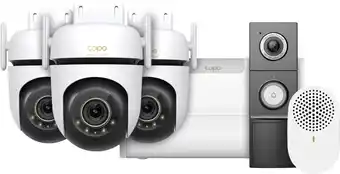 Coolblue TP-Link Tapo C530WS 3-Pack + H500 Smart HomeBase + D235 Smart Battery & Wired Doorbell aanbieding