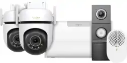 Coolblue TP-Link Tapo H500 Smart HomeBase + C530WS Lot de 2 + D235 Smart Battery & Wired Doorbell aanbieding