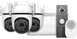 Coolblue TP-Link Tapo H500 Smart HomeBase + C530WS Lot de 3 + D235 Smart Battery & Wired Doorbell aanbieding