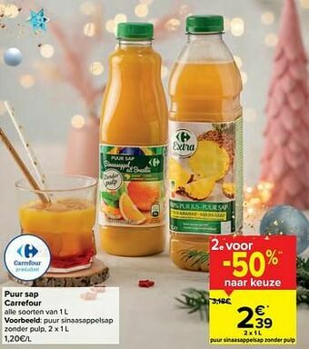 Carrefour Puur sinaasappelsap zonder pulp aanbieding