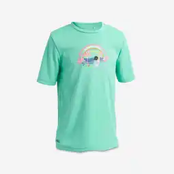 Decathlon Uv-werend zwemshirt met korte mouwen voor surfen kinderen 100 turquoise aanbieding