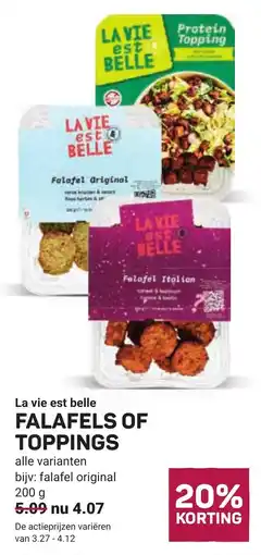 Ekoplaza La vie est belle falafels of toppings aanbieding