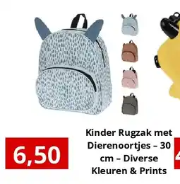 NH Market Kinder Rugzak met Dierenoortjes – 30 cm – Diverse Kleuren & Prints aanbieding