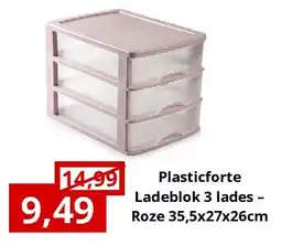 NH Market Plasticforte Ladeblok 3 lades – Roze 35,5x27x26cm aanbieding