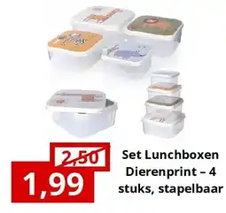 NH Market Set Lunchboxen Dierenprint – 4 stuks, stapelbaar aanbieding