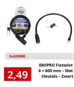 NH Market EMIPRO Fietsslot 6 × 600 mm – Met Sleutels – Zwart aanbieding