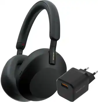 Coolblue Sony WH-1000XM5 Zwart + BlueBuilt Quick Charge Oplader met Usb A Poort 18W Zwart aanbieding