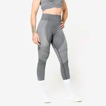 Decathlon Naadloze fitnesslegging met hoge taille en smartphonezak grijs aanbieding