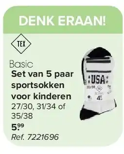 Carrefour Set van 5 paar sportsokken voor kinderen aanbieding