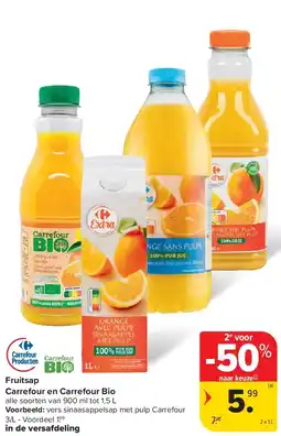 Carrefour Fruitsap Carrefour en Carrefour Bio aanbieding