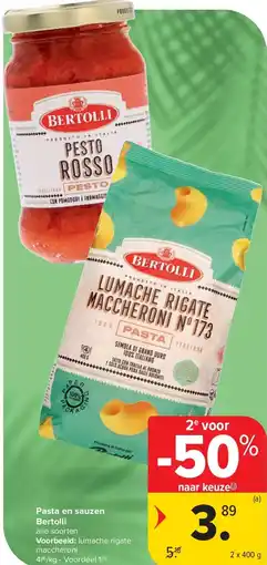 Carrefour Pasta en sauzen Bertolli aanbieding