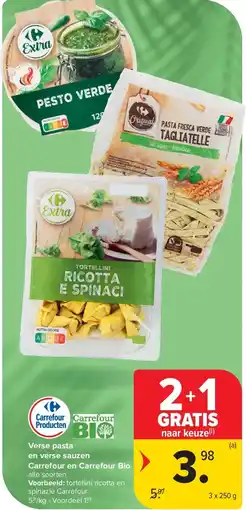 Carrefour Verse pasta en verse sauzen Carrefour en Carrefour Bio aanbieding