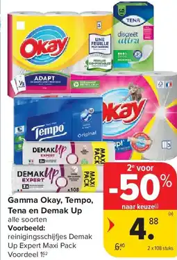 Carrefour Gamma Okay, Tempo, Tena en Demak Up aanbieding