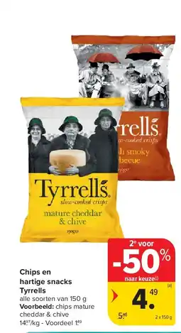 Carrefour Chips en hartige snacks Tyrrells aanbieding