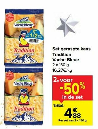 Carrefour Set geraspte kaas tradition vache bleue aanbieding