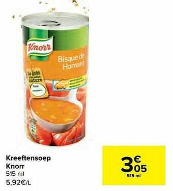 Carrefour Kreeftensoep knorr aanbieding